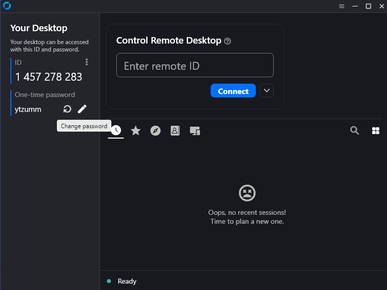 RustDesk window showing the ID number